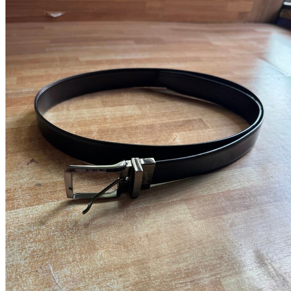 Original Penguin Men's Reversible Leather Belt Black Brown, Silver Buckle